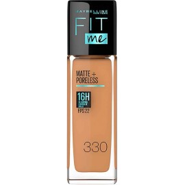 Base de Maquillaje Maybelline Fit Me Matte + Poreless - Tono 330 Toffee Caramel - 30ml - Acabado Mate - Minimiza Poros 