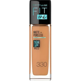 Base de Maquillaje Maybelline Fit Me Matte + Poreless - Tono 330 Toffee Caramel - 30ml - Acabado Mate - Minimiza Poros 