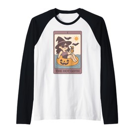 Summerween Hot Goth Summer Funny Cute Witch Tarot Card Raglan Baseball Tee