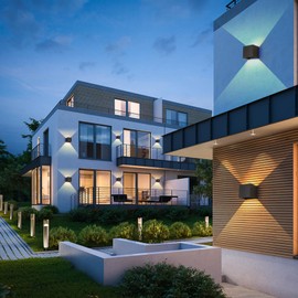 FUPE 4Pack 20W Led Black Outdoor Wall Sconces Light Fixtures Modern Exterior/Interior Waterproof Porch Wall Mounted Lighting Outside Wall Lamps for Garden Shop Yard Patio Home Entryway Park Staircase