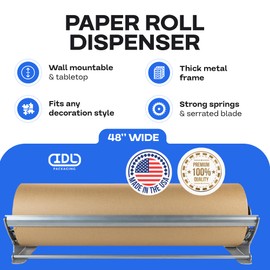 IDL Packaging 48" Kraft Paper Roll Dispenser & Cutter for Rolls up to 48" Wide and 9" in Diameter - Tabletop Reinforced Steel Paper Holder with a Cutter - for Kraft and Butcher Paper
