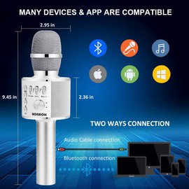 BONAOK Wireless Bluetooth Karaoke Microphone,3-in-1 Portable Handheld Karaoke Mic Speaker Machine Home Party Birthday for All Smartphones (Silver)