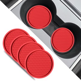 Niuoppy 4PCS Car Cup Holder Coasters, 7cm Round Universal Car Coaster, Non-Slip Vehicle Cup Holder Insert Mat for Women and Men Interior Decor or Most Cars Trucks (Red, 7cm)