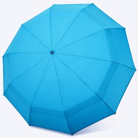 Kung Fu Smith Wood Handle Travel Compact Umbrella with Premium Teflon Coating 300T Pongee and Auto Open Close