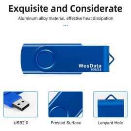 WesData 8GB USB 2.0 Flash Drive and 1 USB C Adapter, Thumb Drive USB Memory Stick Jump Drive, Compatible with OTG Type C Phones, Tablets, Laptop, PC (Blue)