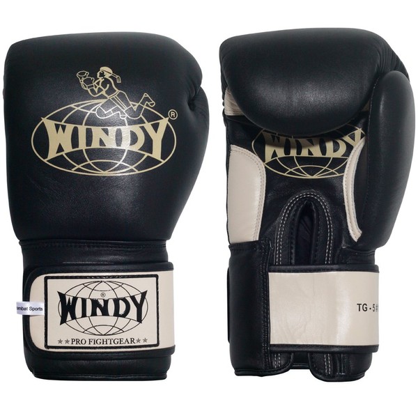 Windy Leather Muay Thai Training Sparring Gloves, 14-Ounce, Black