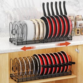 Housolution Paquete de 2 Estantes Organizadores de Ollas y Sartenes, Organizador de Tapas de Ollas Expandible de 12"-23" con 14 Divisores...