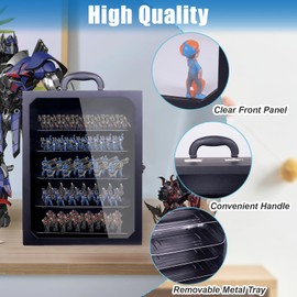 Miniature Storage Case,Miniature Carrying Case for Collectibles Miniatures,Wooden Display Cases with 5 Trays and a Piece of Double-Sided Adhesive Dots,Clear View Miniatures Transport Case,Black