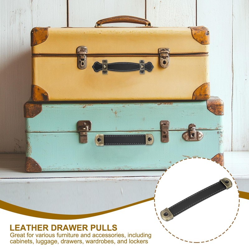 PATIKIL 5.6" Leather Drawer Pulls with Iron Sheet, 2 Pcs