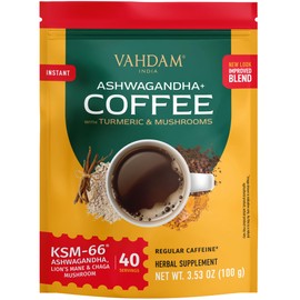 VAHDAM, Instant Mushroom Coffee with KSM 66 Ashwagandha (250mg, 40 servings), Turmeric, Lion's Mane and Chaga Mushroom
