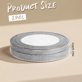 3/8 Inch Silver Glitter Ribbon 50yard (2rolls) Sparkly Metallic Fabric Ribbons Silver Organza Shimmer Sheer Ribbon for Gifts DIY Party Wrapping Wedding Decoration and Crafts