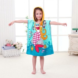 Kids' Hooded Poncho Bath Towel / Children's Bathrobe - Cartoon Print (Factory Direct) 60*120cm/Little Soccer Boy 4ea