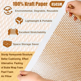 Honeycomb Packing Paper Cushioning Wrap - Alternative to Bubble Wrap, 30cm x 30m Eco-Friendly Perforated-Packing Paper for Moving, Shipping, and Packaging Breakables,Wrap Paper Roll Brown