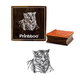 Printtoo Tiger Face Pattern Square Wooden Rubber Stamp Crafting Textile Stamps-3 x 3 Inches