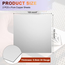 sourcing map 2Pcs 304 Stainless Steel Sheet Plate, 4" x 4", 24 Gauge (0.5mm) Thickness, Stainless Steel Plate with Gloves for Crafting, Modelers, Jewelry, Repairs, Electrical Repairs (Silver)