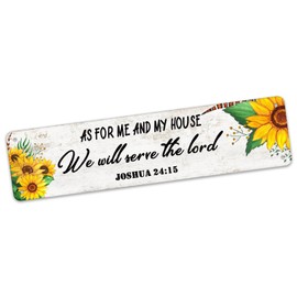 As for Me and My House We Will Serve The Lord - Metal Tin Sign - Bible Verse Decorations for Home - Rustic Farmhouse Decor - Rustic Wall Art - Modern Home Decor - 16 X 4 Inch