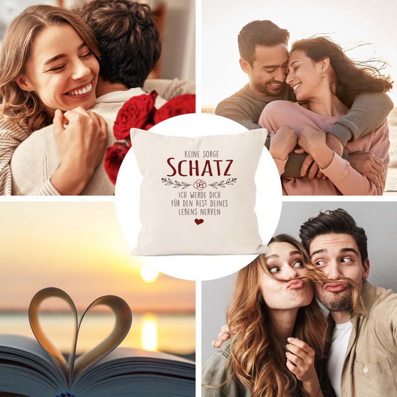 MoonWorks® Cushion Cover Saying "Keine Sorge Schatz ich werde Dich