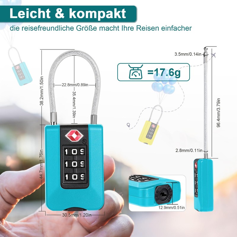 ZHEGE Suitcase Lock, Combination Lock, Lock with Combination Code, White