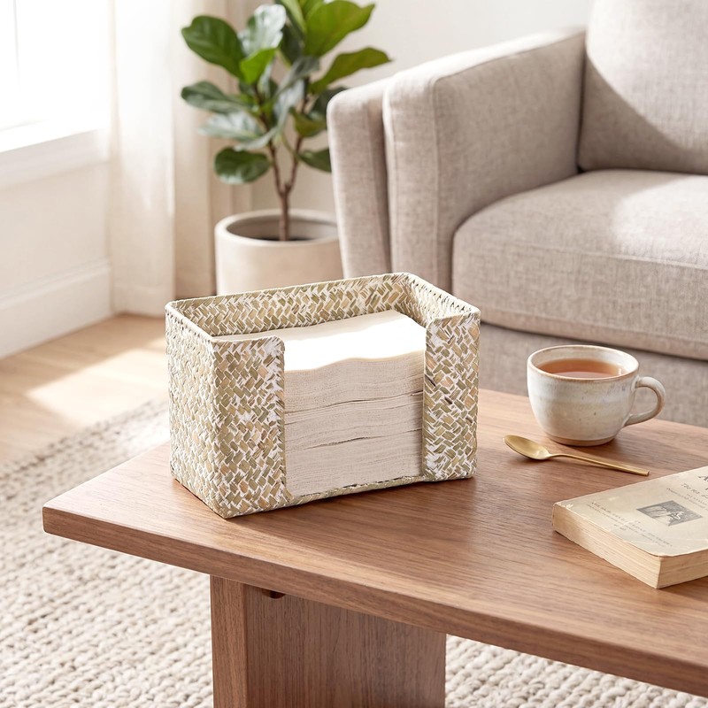 Folded Paper Towel Holder Wicker Paper Towels Dispenser,Washwhite