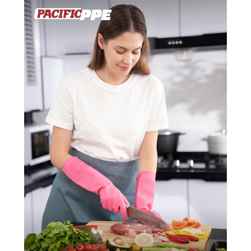PACIFIC 2 Pairs Reusable Rubber Gloves for Washing Dishes and