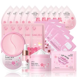 Sakura Sakura Beauty Gifts for Teenage Girls, 8 Pieces Skin Care Sets Moisture Refreshing, Cleanser, Toner, Serum, Cream, Sleep Mask, Eye Mask, Mud Mask, Lip Mask, Mini Skincare