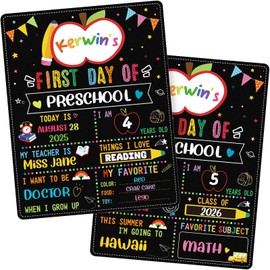 FaCraft First Day of School Sign Board - 11"×14" Double Sided First & Last Day of Preschool Pre-K Kindergarten Chalkboard Reusable and Erasable Sign Photo Prop Gift for Kids Boys Girls Back to School