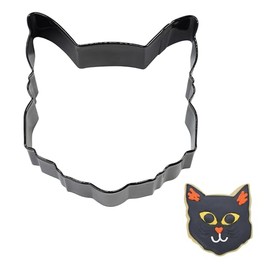 R&M Cat Lover's Cookie Cutter, Cat Face Cookie Cutter, 3.5", Black