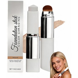Barra de base de maquillaje que cambia de color, base de maquillaje en barra 2 en 1, con pincel para difuminar, maquillaje hidratante de larga duración, apto para todo tipo de piel.