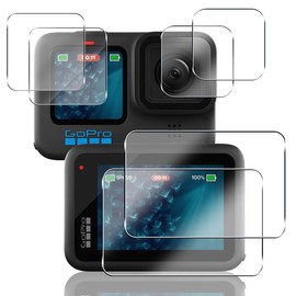 [Set of 6] Glass Film for Gopro Hero 12 / Hero 11 / Hero 10 / Hero 9 Black LCD Protective Film [2 Main Screen + 2 Sub-Screen + 2 LED Protective Film] High Transmittance, 9H Hardness, Shockproof, Shatterproof, Ultra Thin, High Light Reflection Control, Bubble Free Fingerprint Case Interfere No