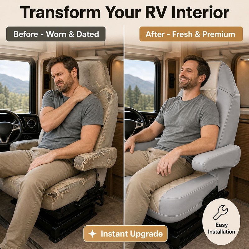 SummerCool RV Seat Covers for Captains Chairs,Faux Leather Camper Seat