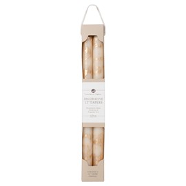 Northern Lights Candles Premium Tapers - 12" 2pk - Cream w/Gold - 73308