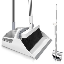 Hibaby Broom with Dustpan Combo Set, 54" Long Handle Broom and Dustpan Set for Home Lightweight, 180° Rotating Broom & Standing Dust Pan with CombTeeth for Kitchen Room Office Lobby Floor Cleaning