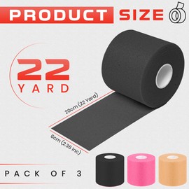 Wrapify Pre Wrap Athletic Tape - 3 Rolls Multi Color Prewrap Headbands for Hair - 66 Yards Sports Prewrap Athletic Tape for Knee, Ankle, Wrist - Foam Underwrap for Soccer, Basketball & Volleyball