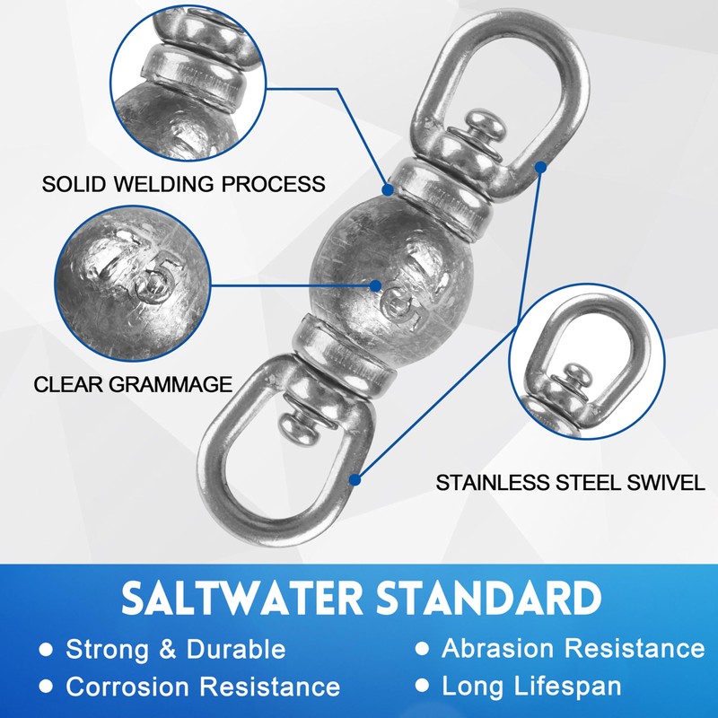 Saltwater Fishing Rolling Swivel with Lead Weight, High Strength Stainless