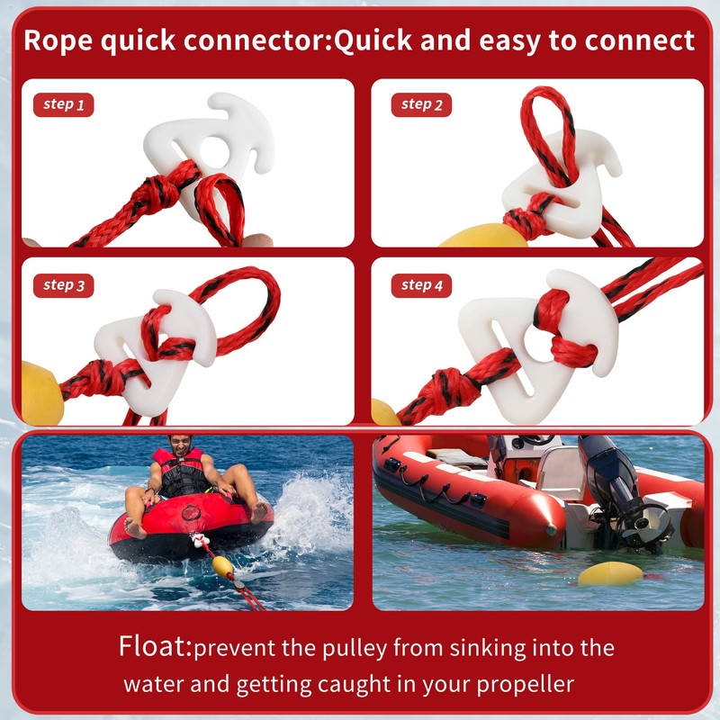 DockMoor Water Ski Rope 75 ft 4 Sections with Boat