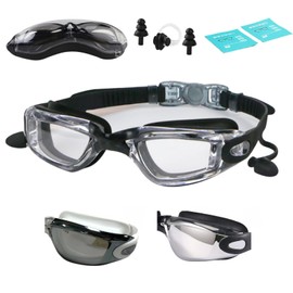 HSTWODE Optical Swimming Goggles, Swimming Goggles with Prescription, Dioptres: -1.5 to -8.0, Adult Anti-Fog UV Protection Swimming Goggles, with Interchangeable Nose Bridge (Black Transparent, -4.5)