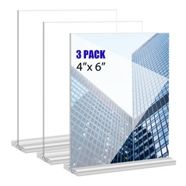 KOOLDE Acrylic Sign Holder 4x6 Inches 3 Pack T Shape Desktop Display Stand Vertical Double Sided Clear Table Menu Flyer Holder for Restaurants, Office, Shop, Wedding