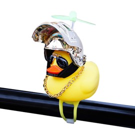 wonuu Rubber Duck Toy Car Ornaments Yellow Duck Car Dashboard Decorations Squeeze Duck Bicycle Horns with Propeller Helmet