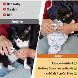GCJUYA 27.6" Cat Wrap for Cutting Nails Cats Grooming Bag Cat Restraint for Nail Clipping Swaddle Burrito Wraps Self-Adhesive Small Cat Blanket Calming Cozy Anti-Scratch Anti-Escape Pet Tool