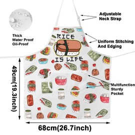 G2TUP Hawaii Spam Musubi Apron Spam Musubi Lover Gifts Rice Is Life Sushi Fans Apron Hawaiian Foodie Gifts (riceis CA)