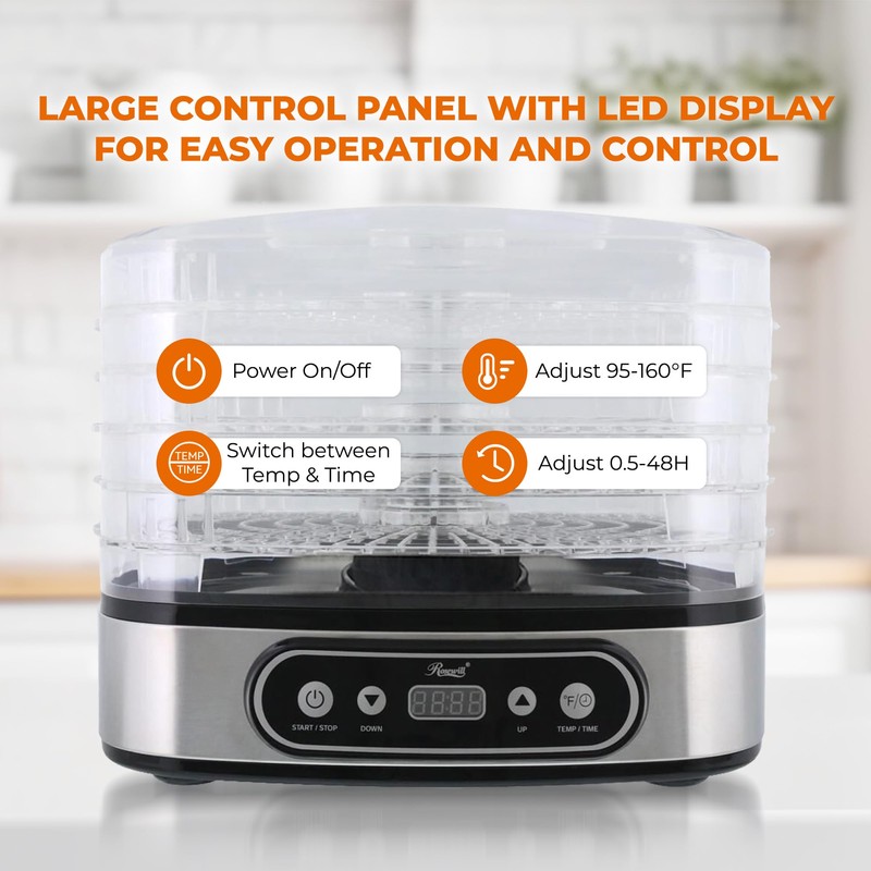 Rosewill Essential Food Dehydrator, 5 Stackable Trays with Adjustable 48H