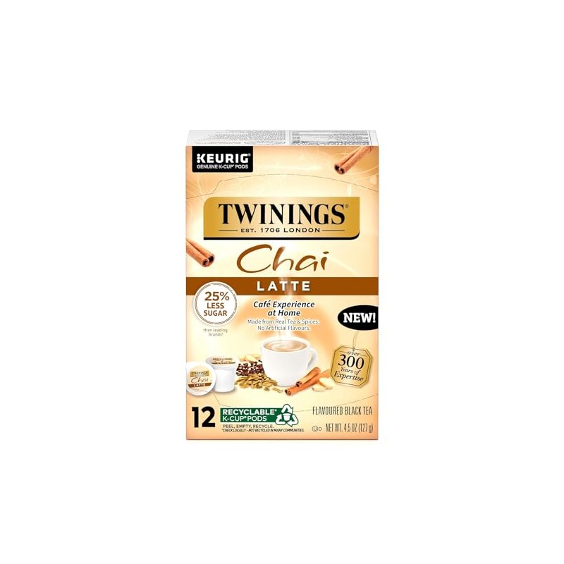 Twinings Chai Latte Tea K-Cup Pod for Keurig, Creamy, Slightly