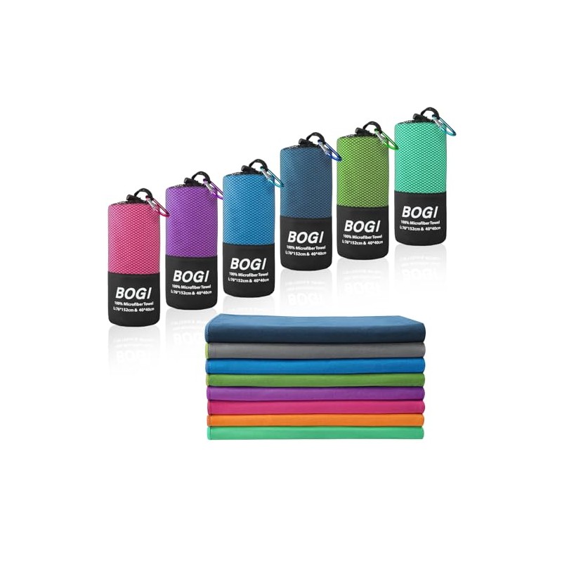 BOGI Toalla de Microfibra para Viaje/Deportes- Antibacterial, Secado Rápido, Suave,