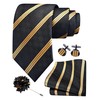 GUSLESON Black Tie for Wedding Mens Gold Striped Necktie Pocket