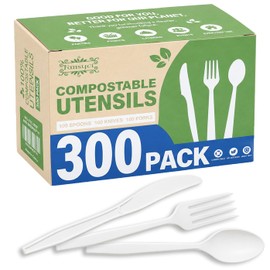 300 Pcs Disposable Cutlery Set, Heavy-Duty Compostable Utensils