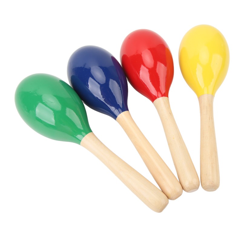 4Pcs Music Maracas Wood Iron Beads Professional Hand Percussion Rattles