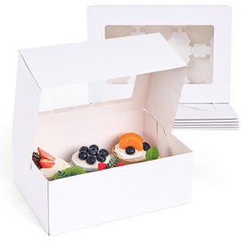 VGOODALL 6 Sets Cupcake Container with Window, 9.5 x 6.3 x 3.5 Inches Bakery Boxes Holding 6 Count White Cupcake Boxes Pastry Boxes for Muffins Cookies Treats Desserts