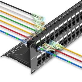 Sokqovt Patch Panel 48 Port Cat6 with Coupler Keystone, Cat6 Network Patch Panel 10G No Punch Down, Time-Saver Ethernet 2U Rj45 Patch Panel with Sturdy Back Bar, Rackmount 19 Inch Coupler Patch Panel