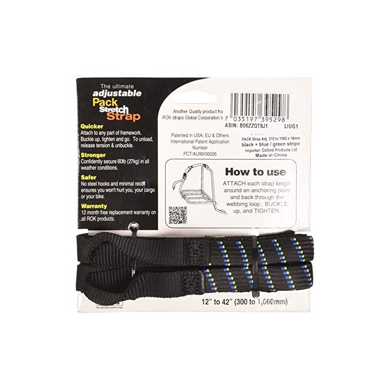 Oxford Rok Straps MD 16mm Adj Black + blue/green -