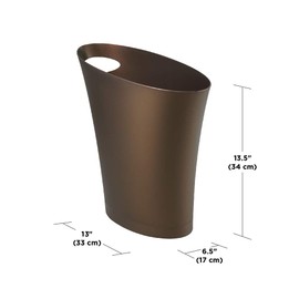 Umbra Skinny Trash Can, Sleek & Stylish Small Garbage Can Waste Basket with 2 Gallon Capacity, Bronze